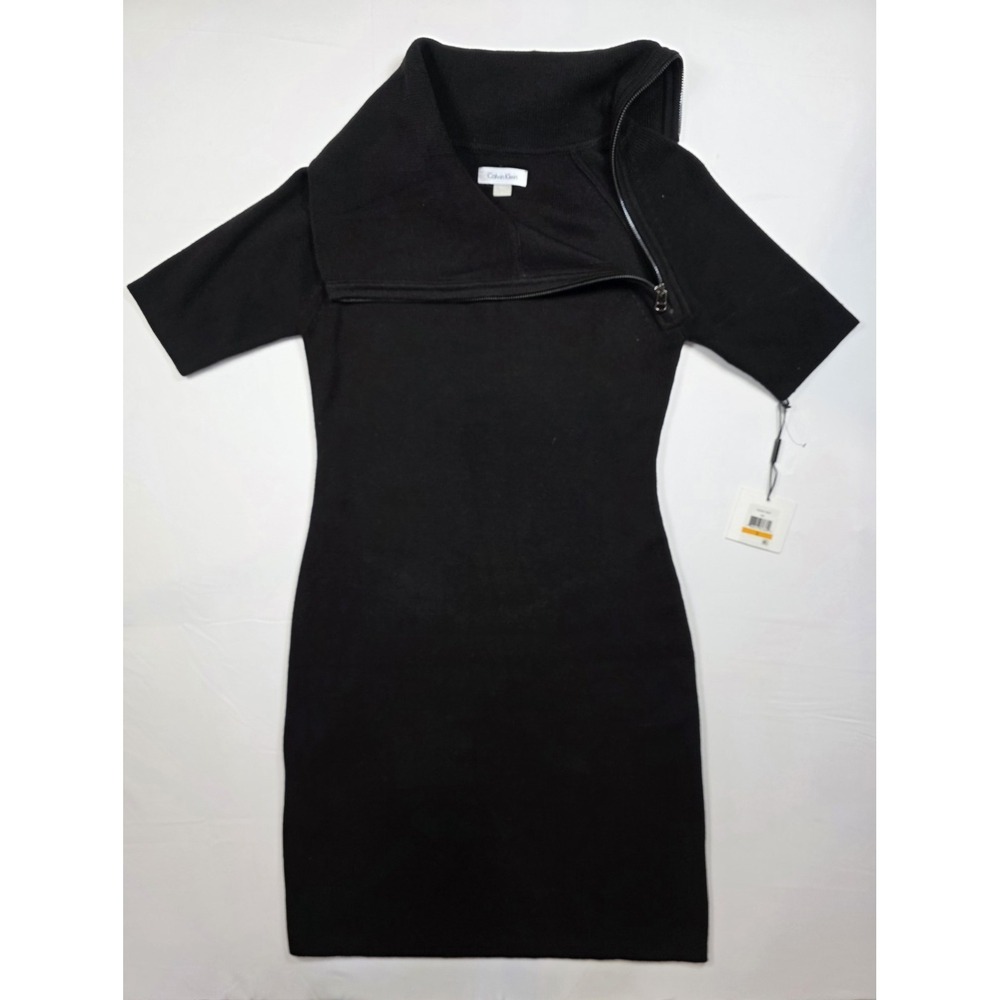 Calvin Klein Asymmetrical Zip Cowl Neck Sweater Dress-S